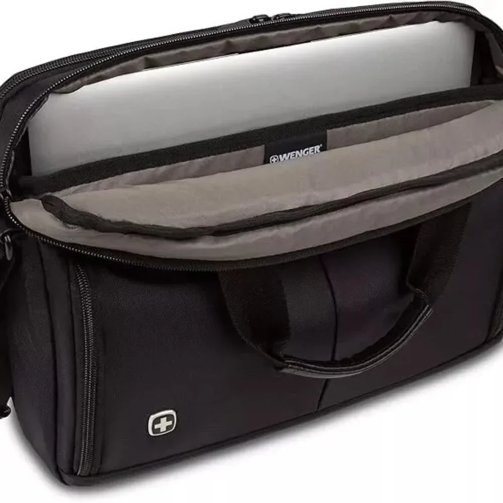 WENGER 14in Laptop Briefcase with Tablet Pocket Black Padded Interior Adjustable